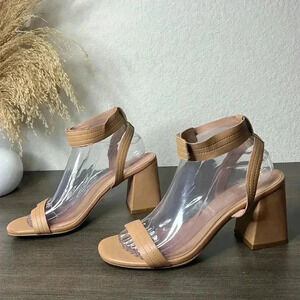 Linea Paolo Emmie Tan Faux Leather Block Heels
